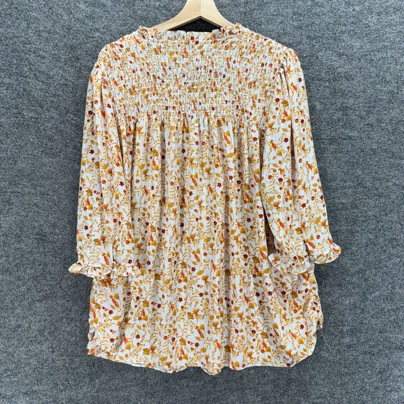 Rose + Olive Blouse Women 1X Plus White Floral V-Neck 3/4 Sleeve Tasseled Casual - Picture 2 of 7